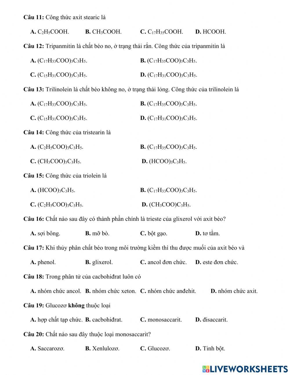 Ôn tập giữa học kì i hoá 12