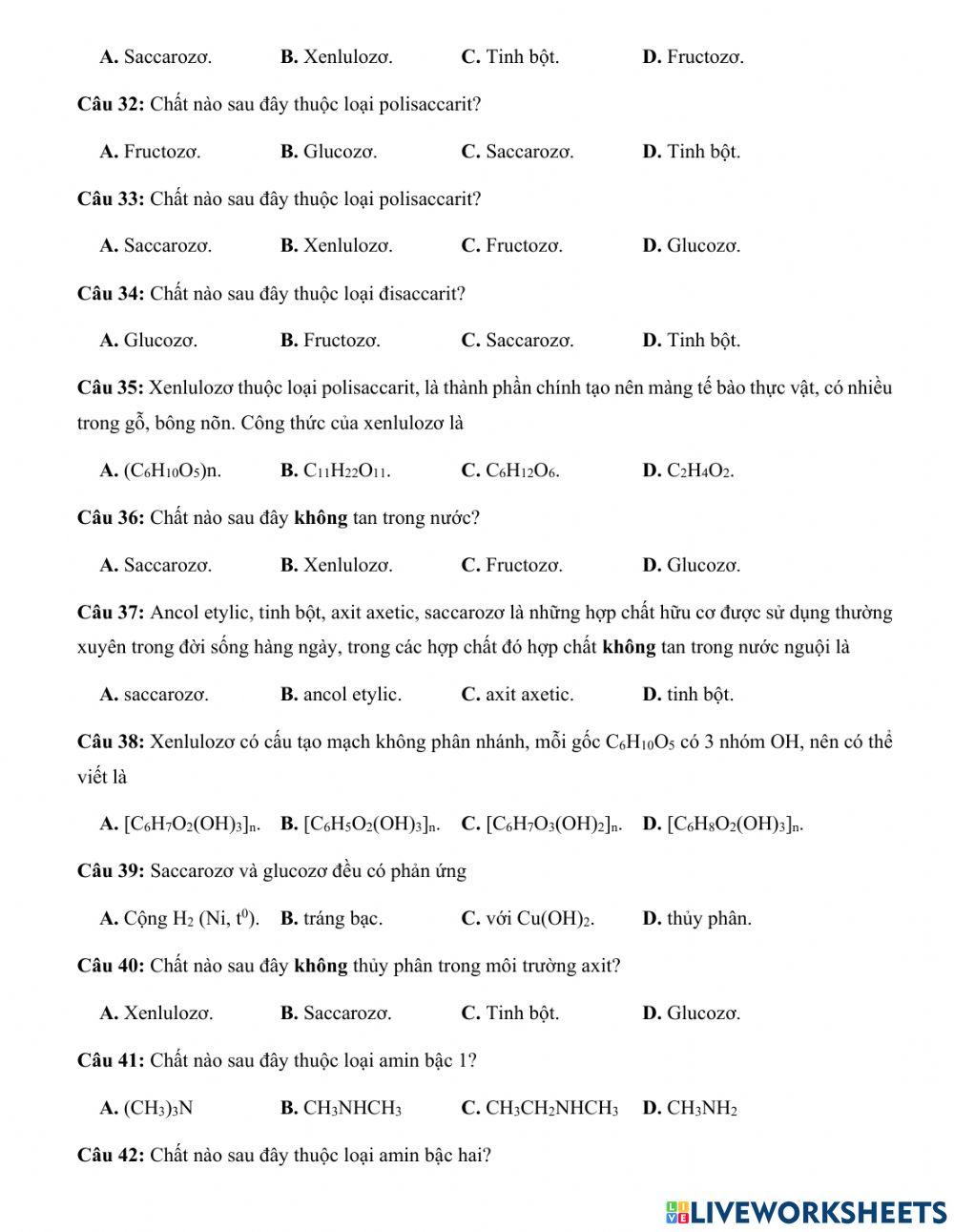 Ôn tập giữa học kì i hoá 12