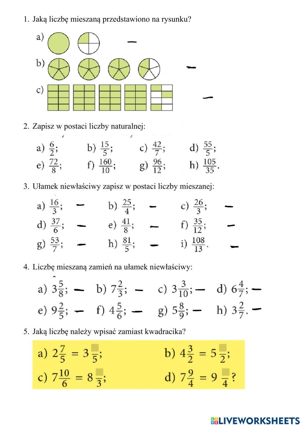 Ułamki niewłaściwe i liczby mieszane