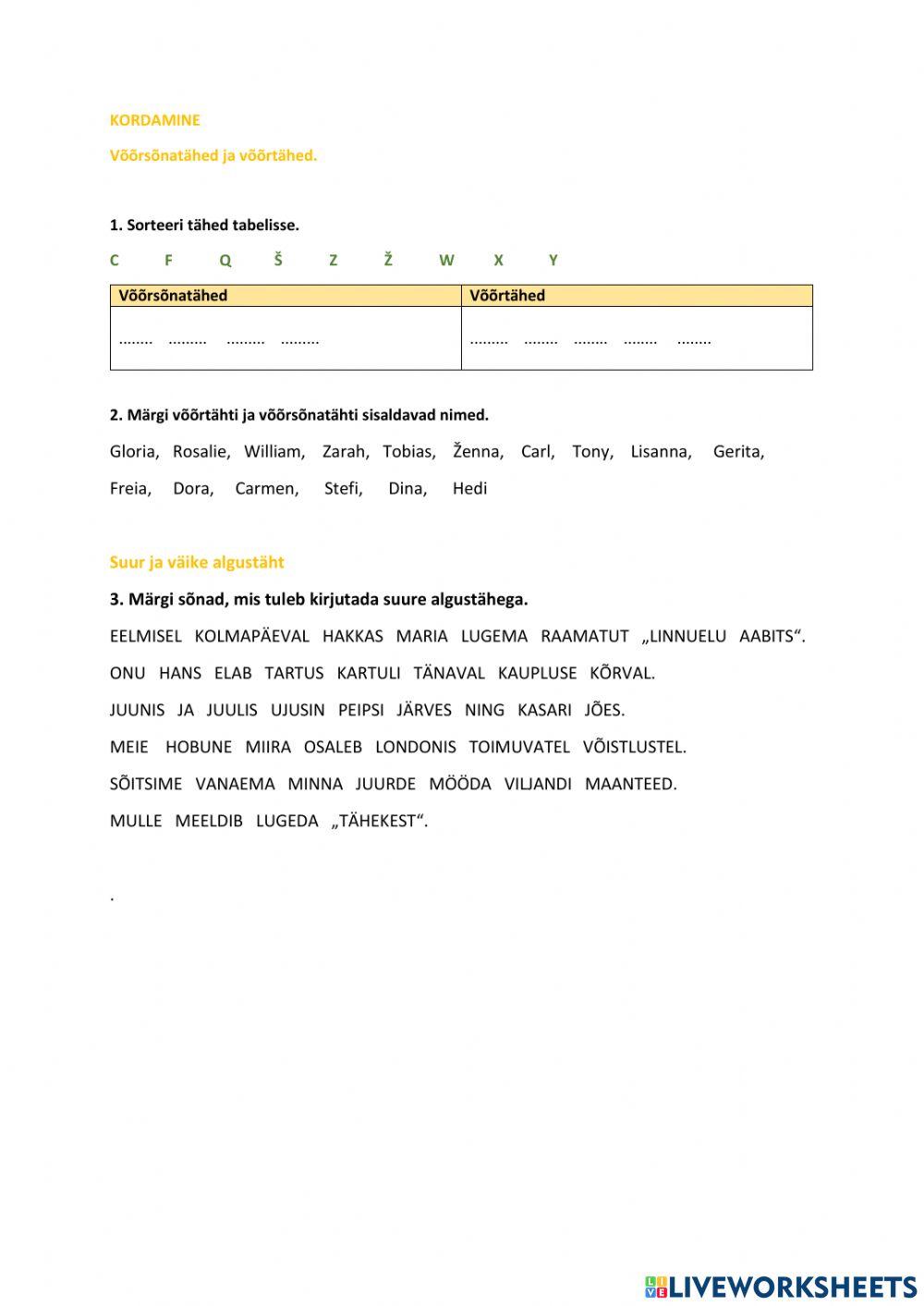 Võõrsõnatähed ja võõrtähed. Suur algustäht