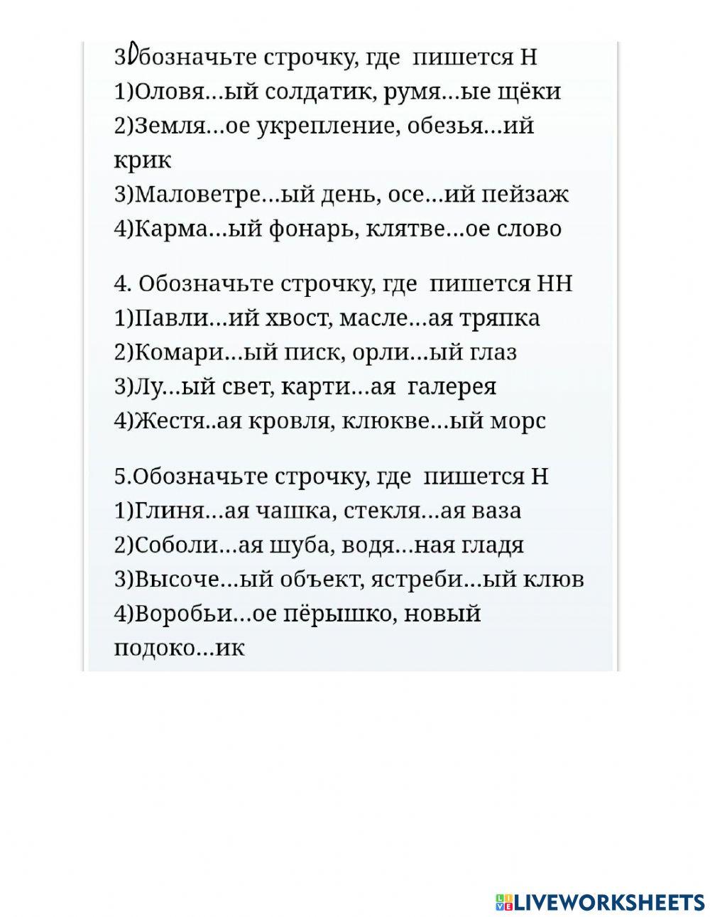 Тест Н НН в прилагательных