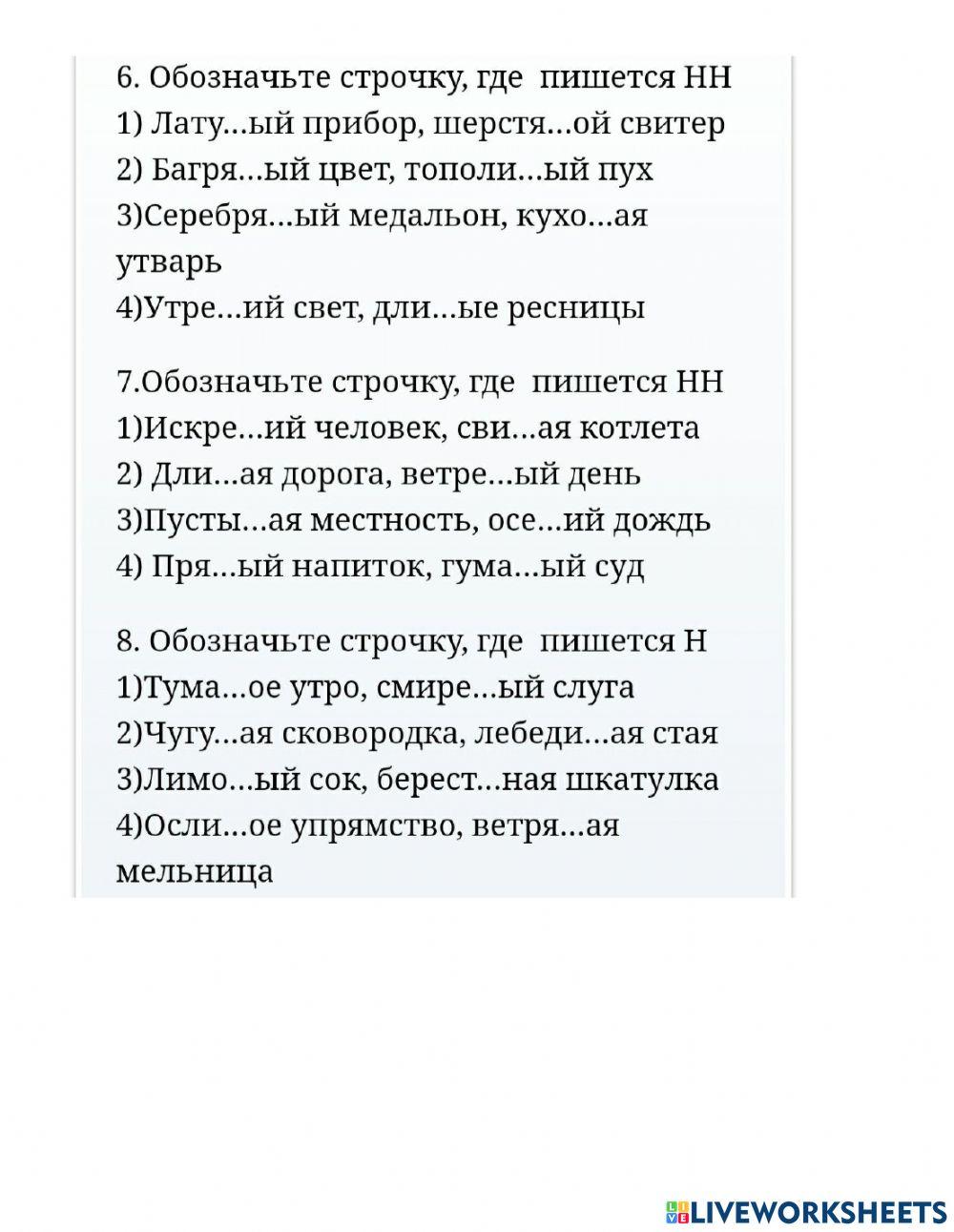 Тест Н НН в прилагательных