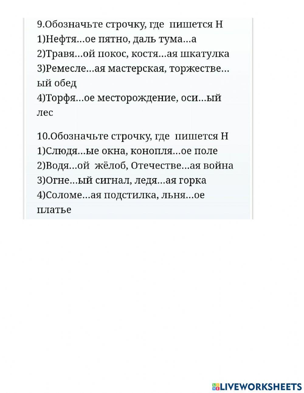 Тест Н НН в прилагательных