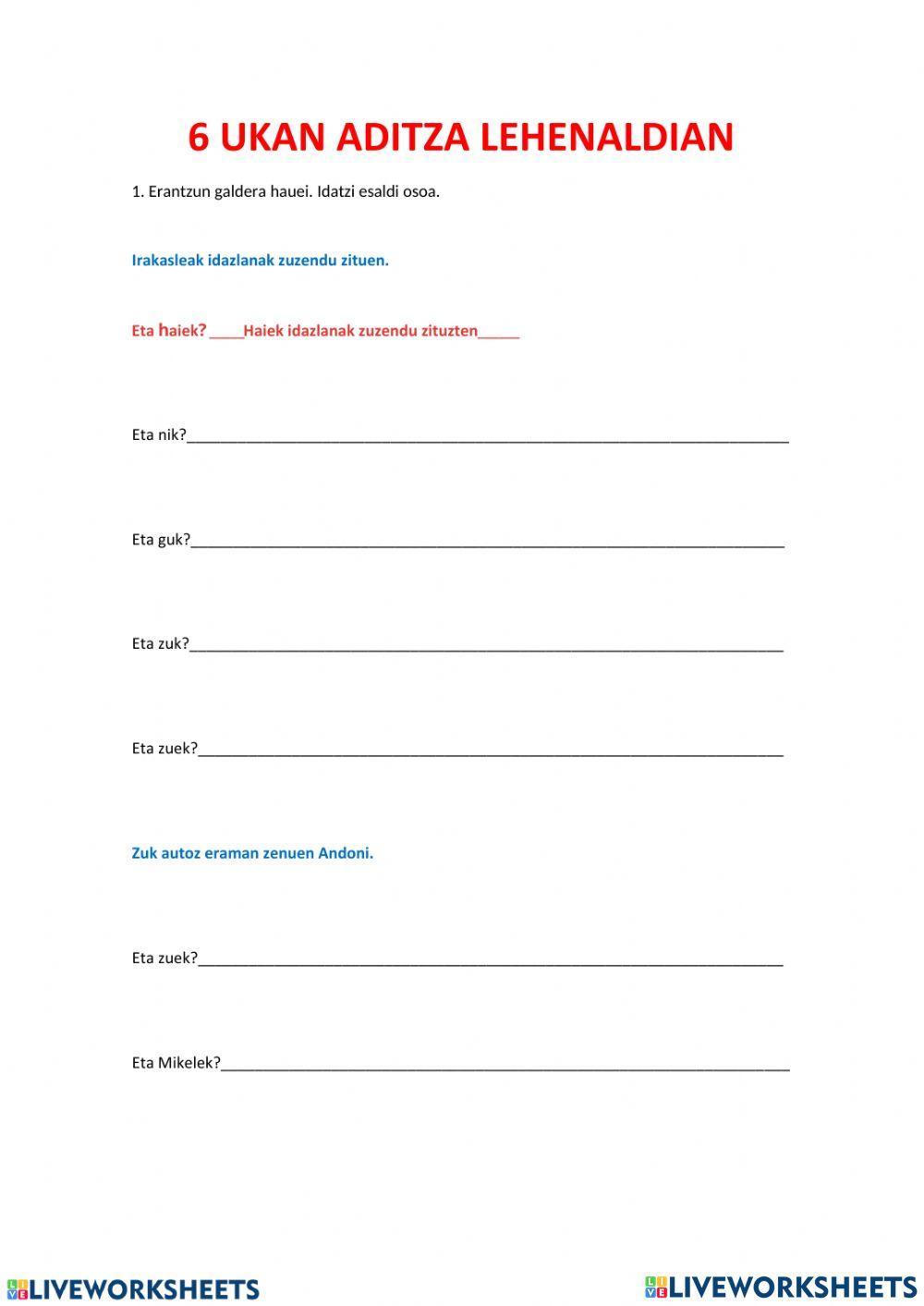 6 ukan aditza lehenaldian