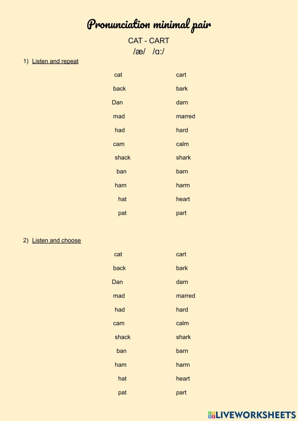 minimal pair cat cart