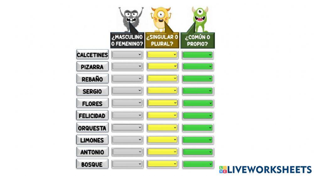 Clasificando sustantivos