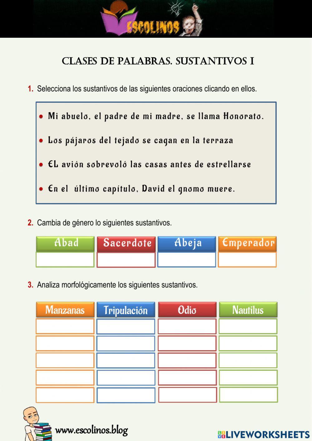Clases de palabras. Sustantivos I
