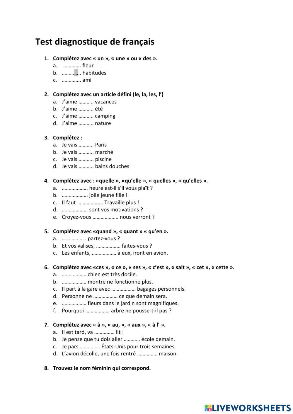Test diagnostique Français