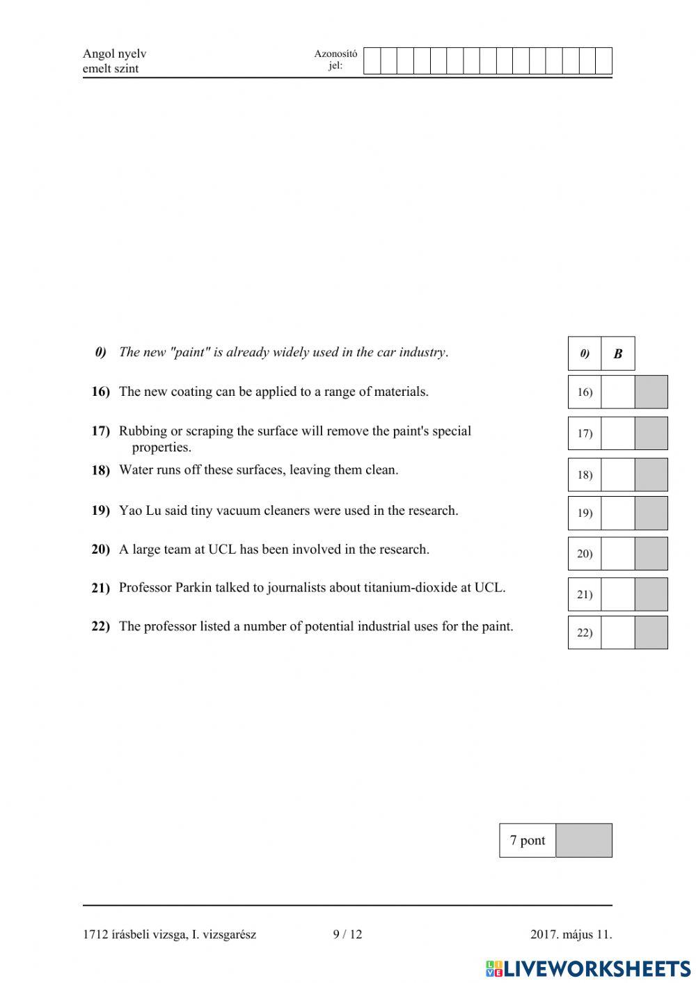 Érettségi 2017 emelt olvasásértés