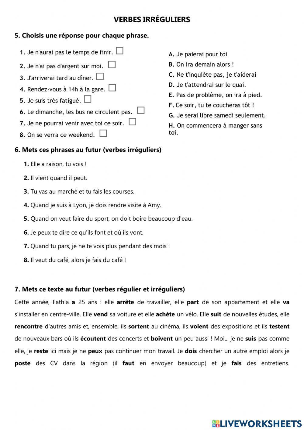 Travail sur le futur simple