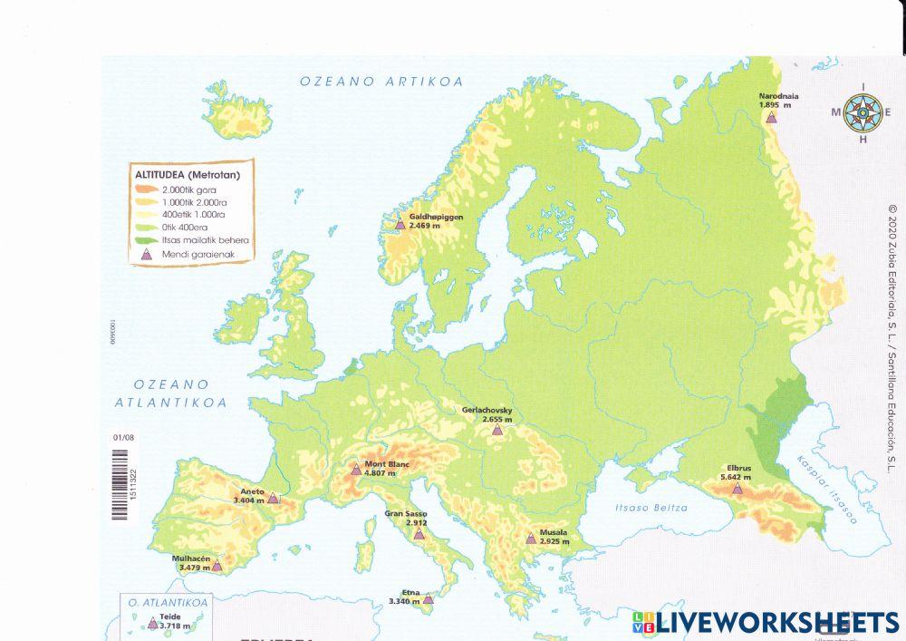 Europa mapa fisikoa