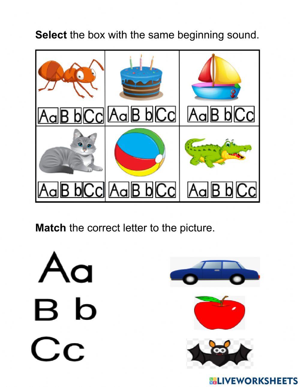 Beginning sounds from Aa-Cc