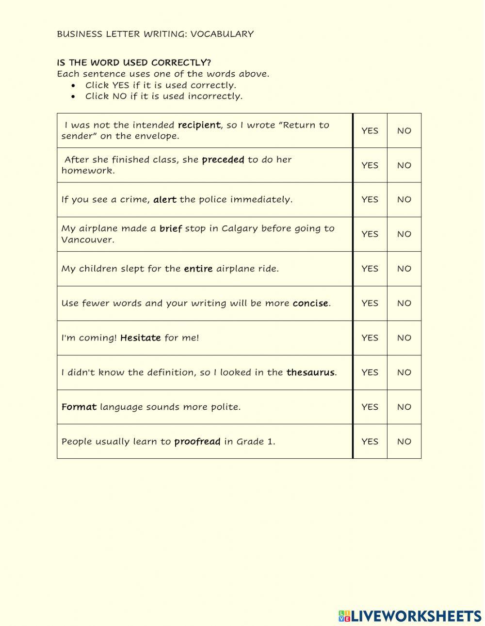 Vocabulary: Business Letter Format