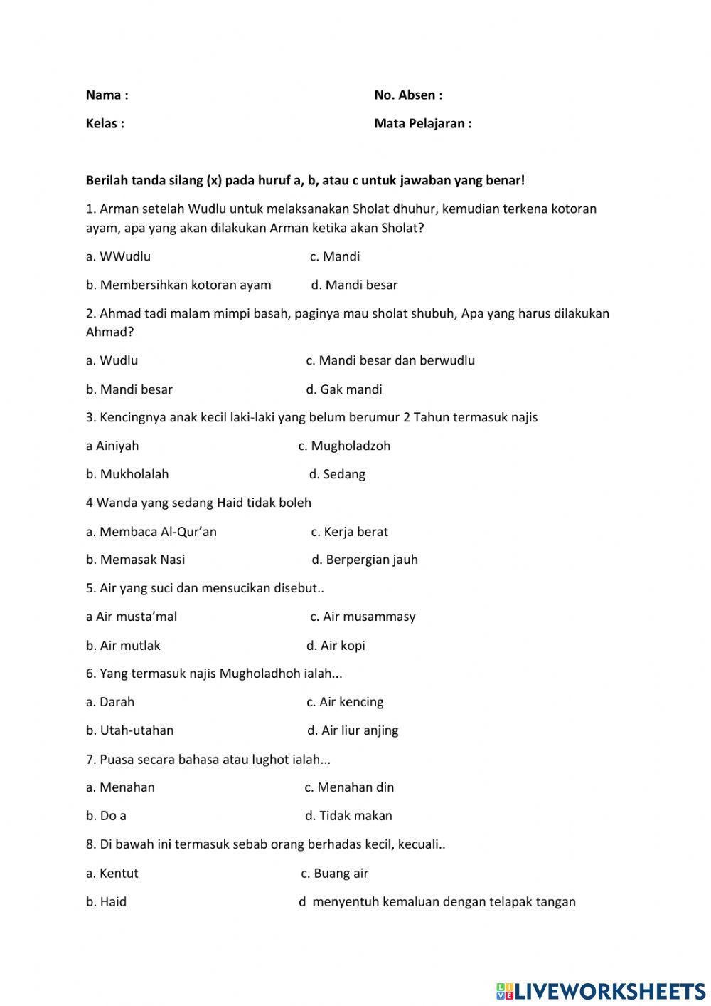 Latihan soal fiqih kelas 7