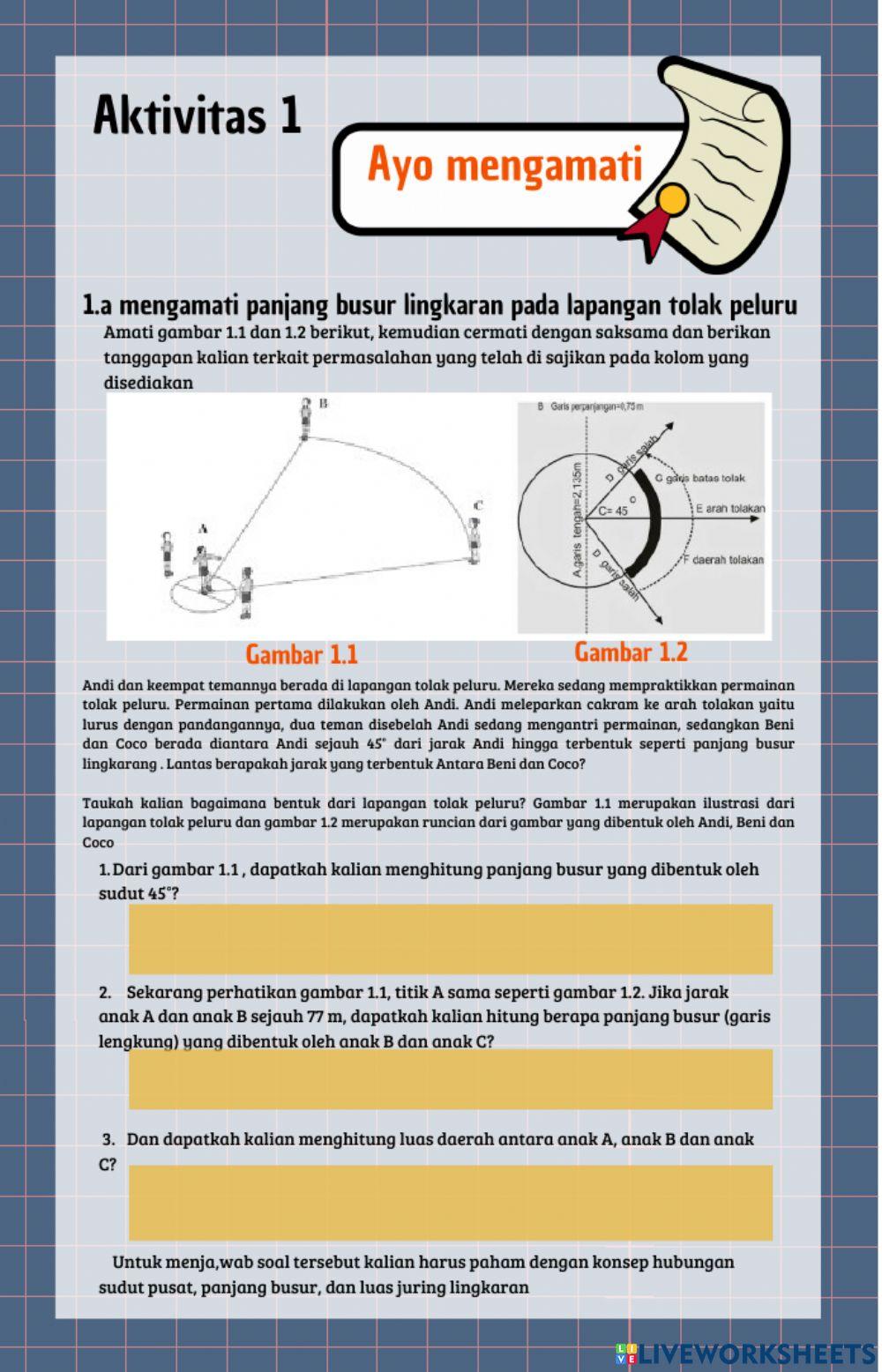 Lkpd mtk kelas 8 menghitung panjang busur dan luas juring