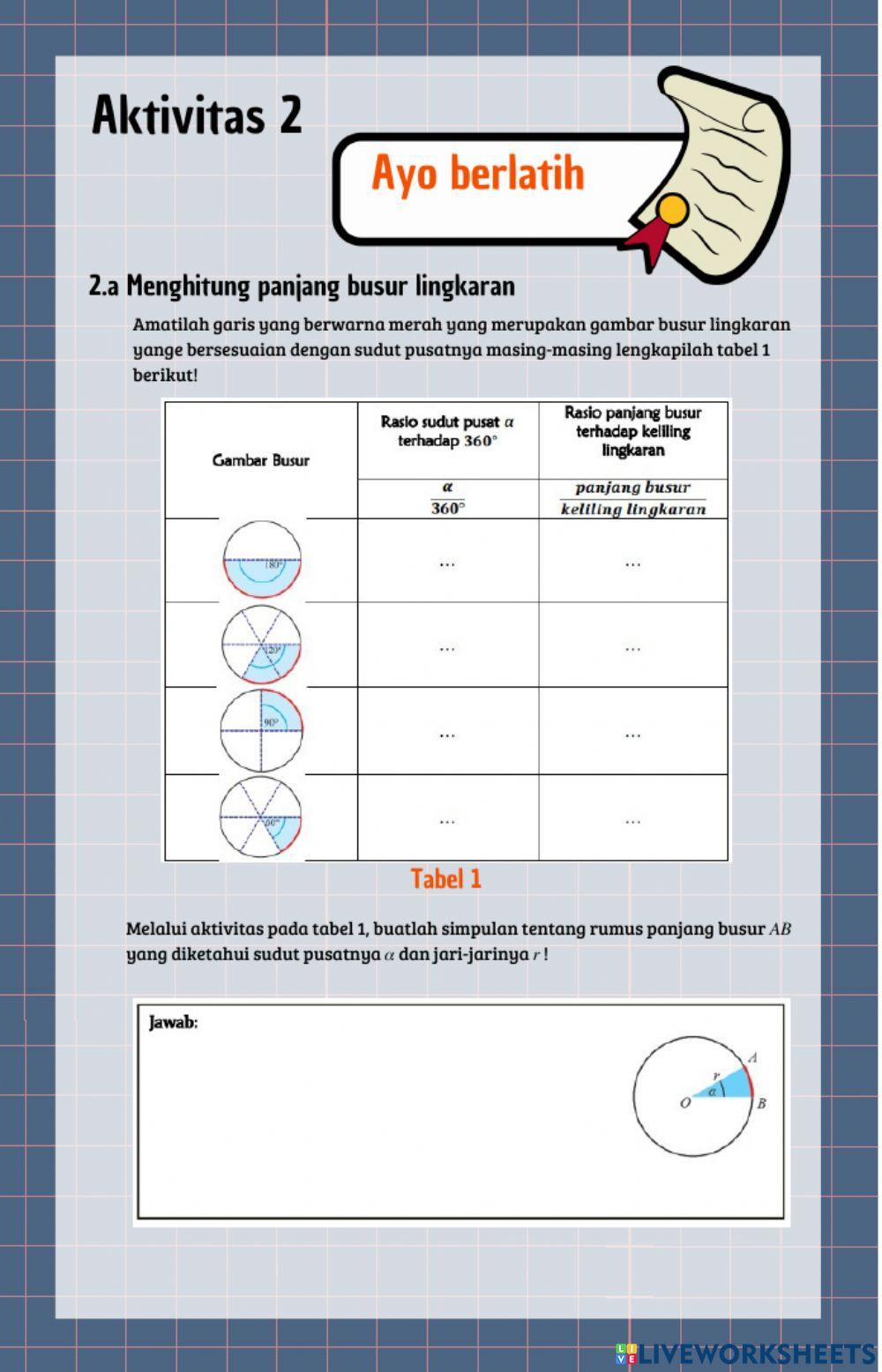 Lkpd mtk kelas 8 menghitung panjang busur dan luas juring