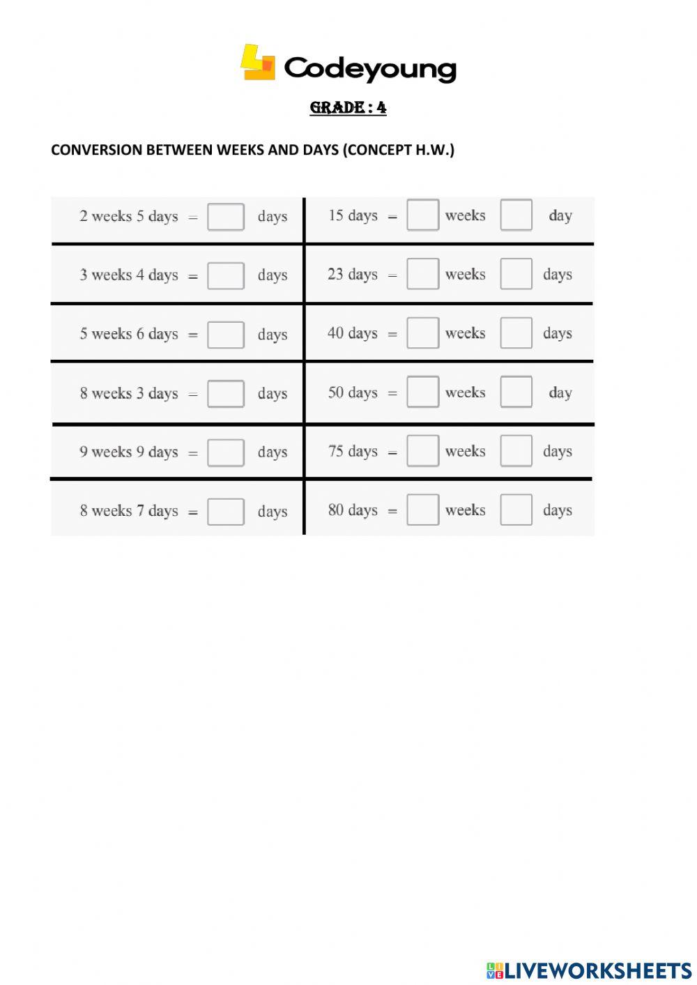 Conversion Between Weeks And Days concept H w 2182255 Conversion Between Weeks And Days concept H w 2182255