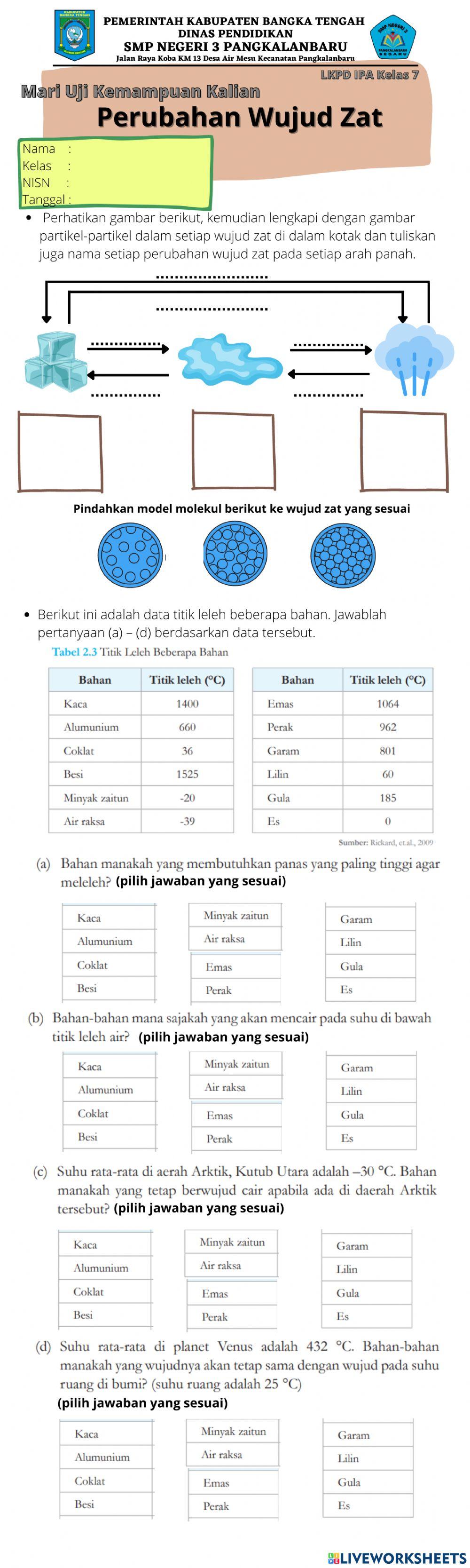 LKPD Perubahan Wujud Zat Kelas 7