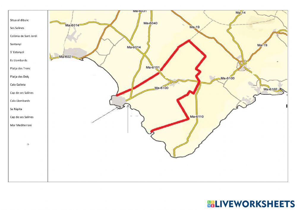 Mapa físic Illes Balears. Entorn de Ses Salines