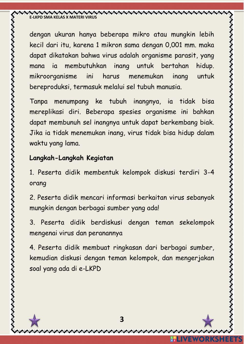 E-LKPD Materi Virus Kelas X