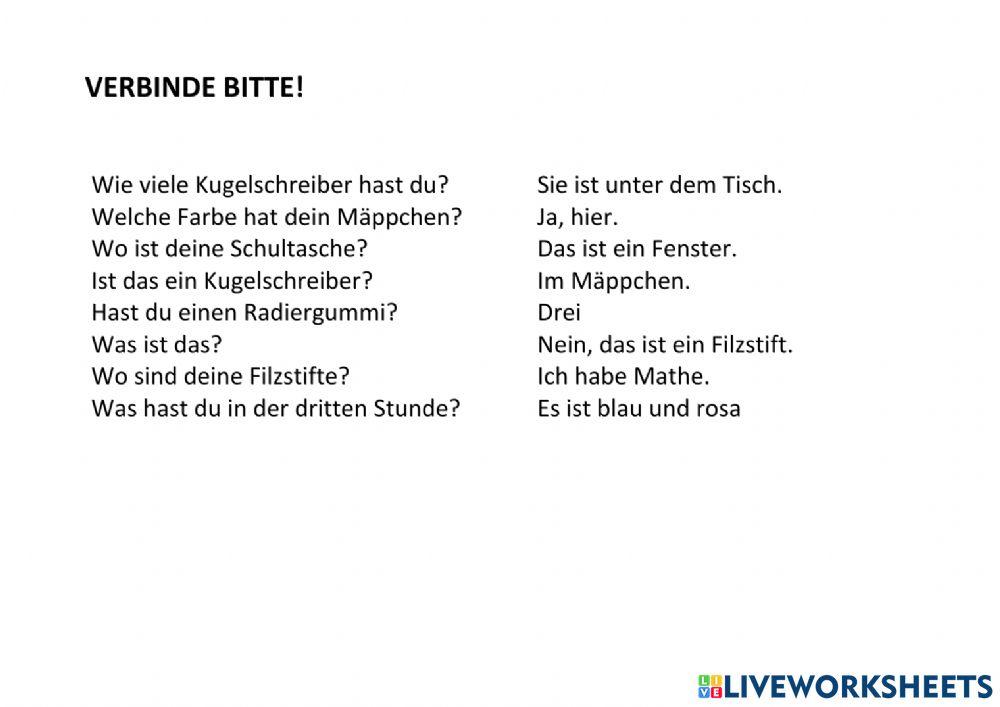 Schulsachen - verbinde bitte!