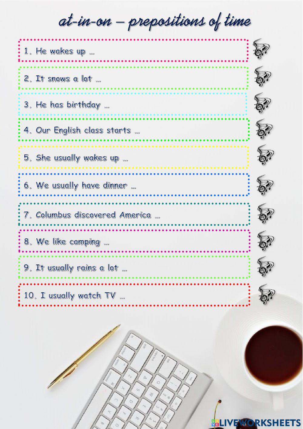 At in on - preposirions of time listening