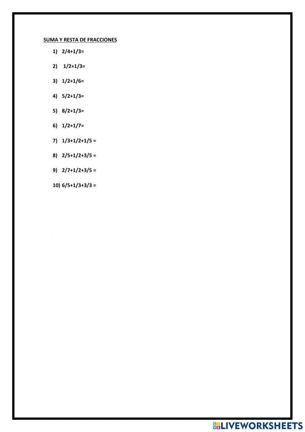 Suma resta fracciones
