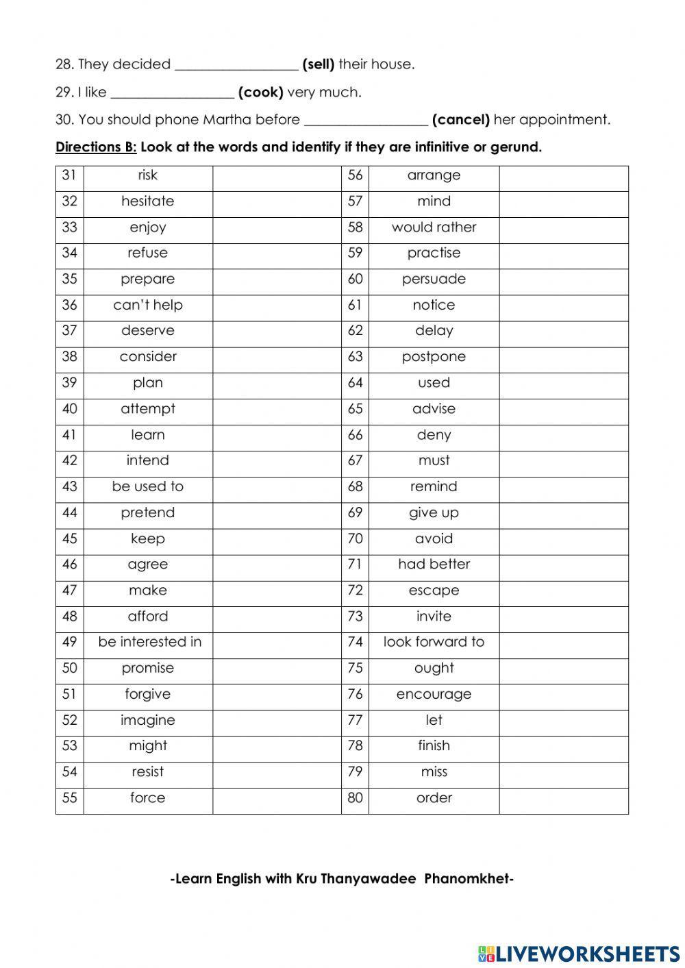Infinitive and Gerund Exercise