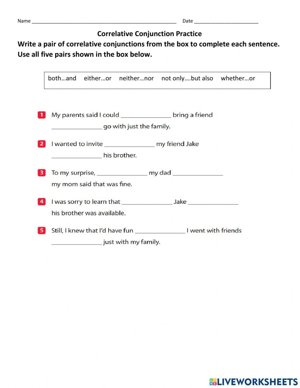 Correlative Conjunction Practice online exercise for Live Worksheets