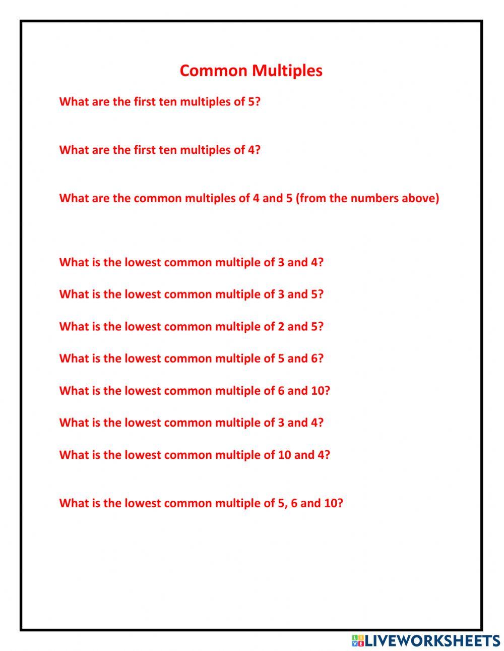 Lowest Common Multiple (LCM) Worksheet Live Worksheets, 49% OFF