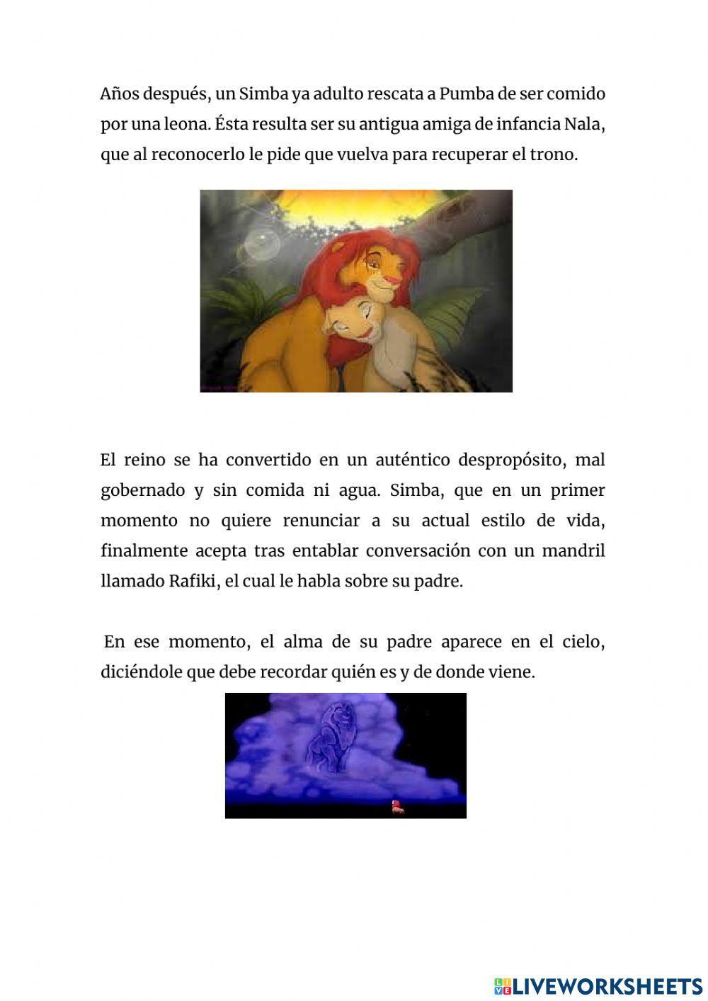 Lectura comprensiva - El Rey León