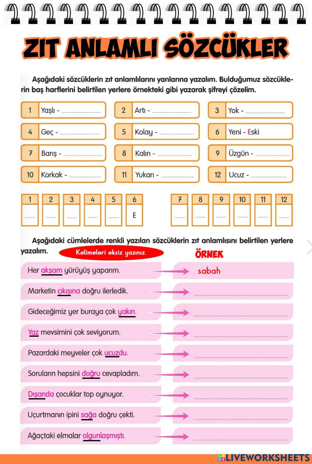 Zıt Anlamlı Kelimeler