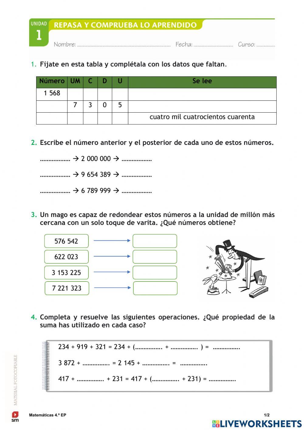 Prueba clase rock unidad 1 mates