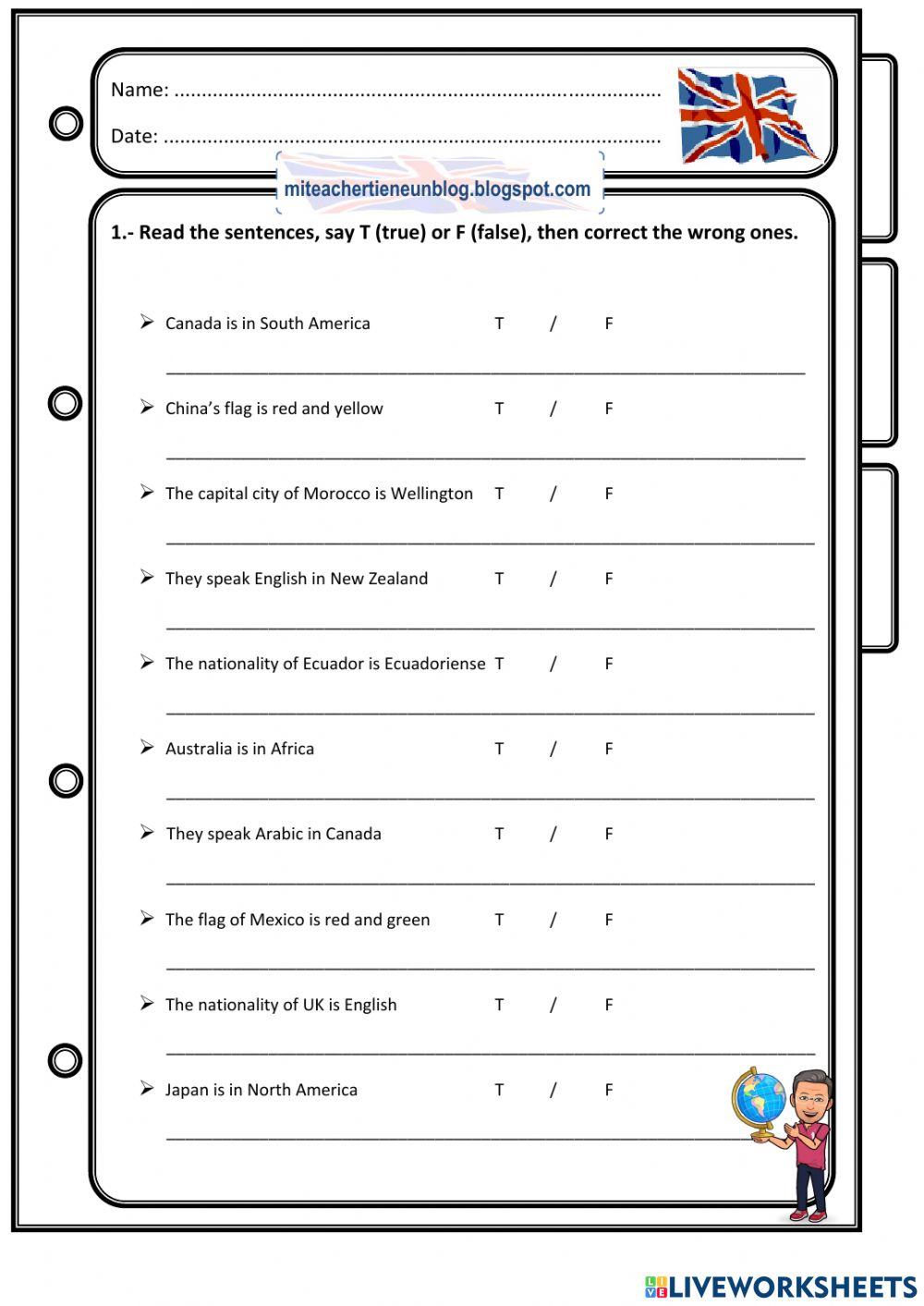 True or False sentences about COUNTRIES