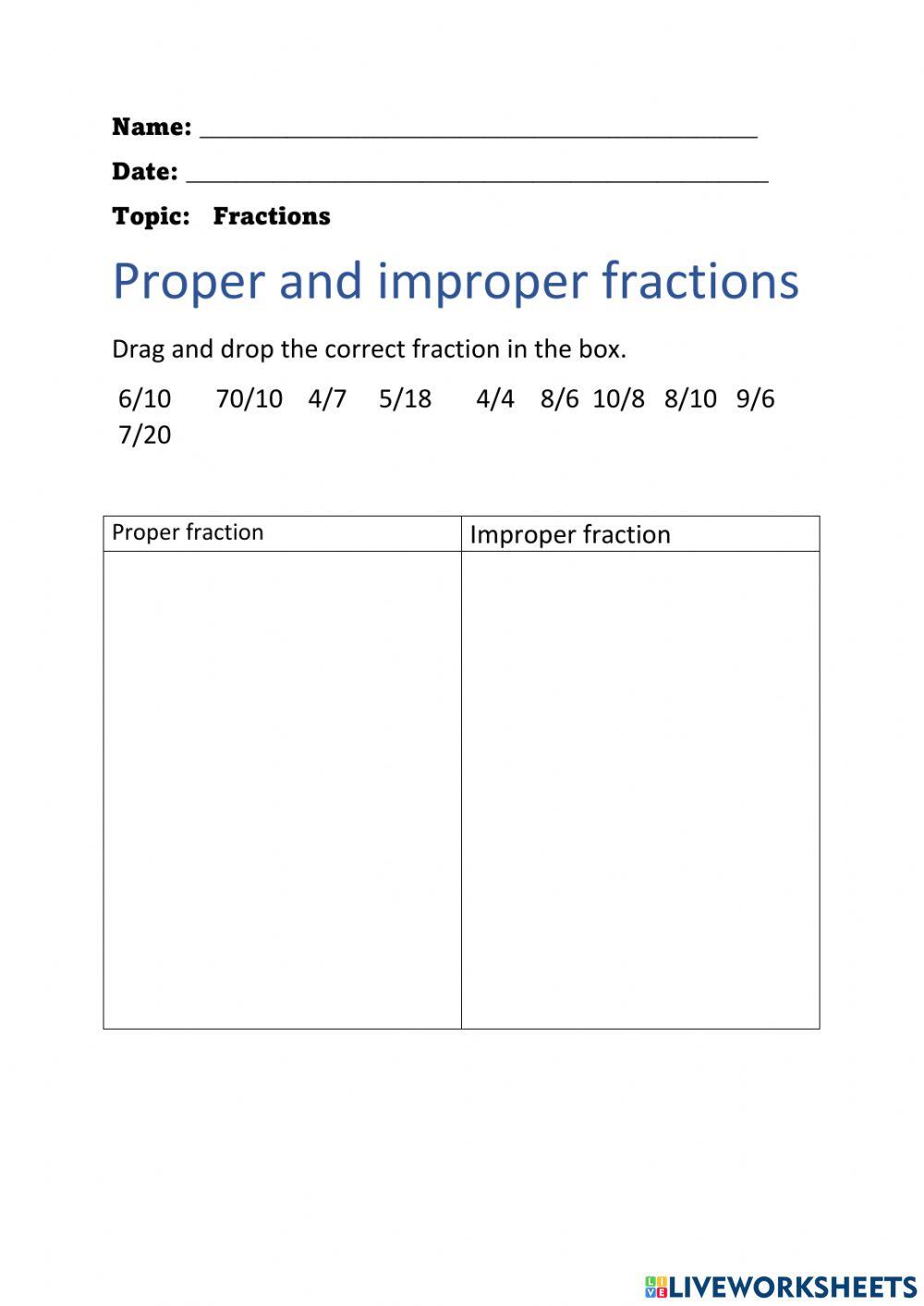 Proper and improper fractions