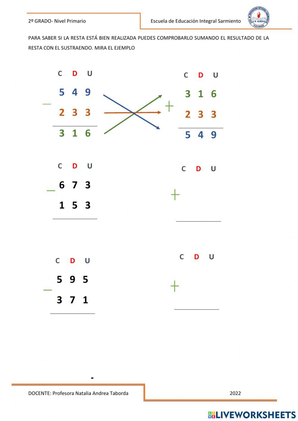 Centenas- Comprobación de la resta