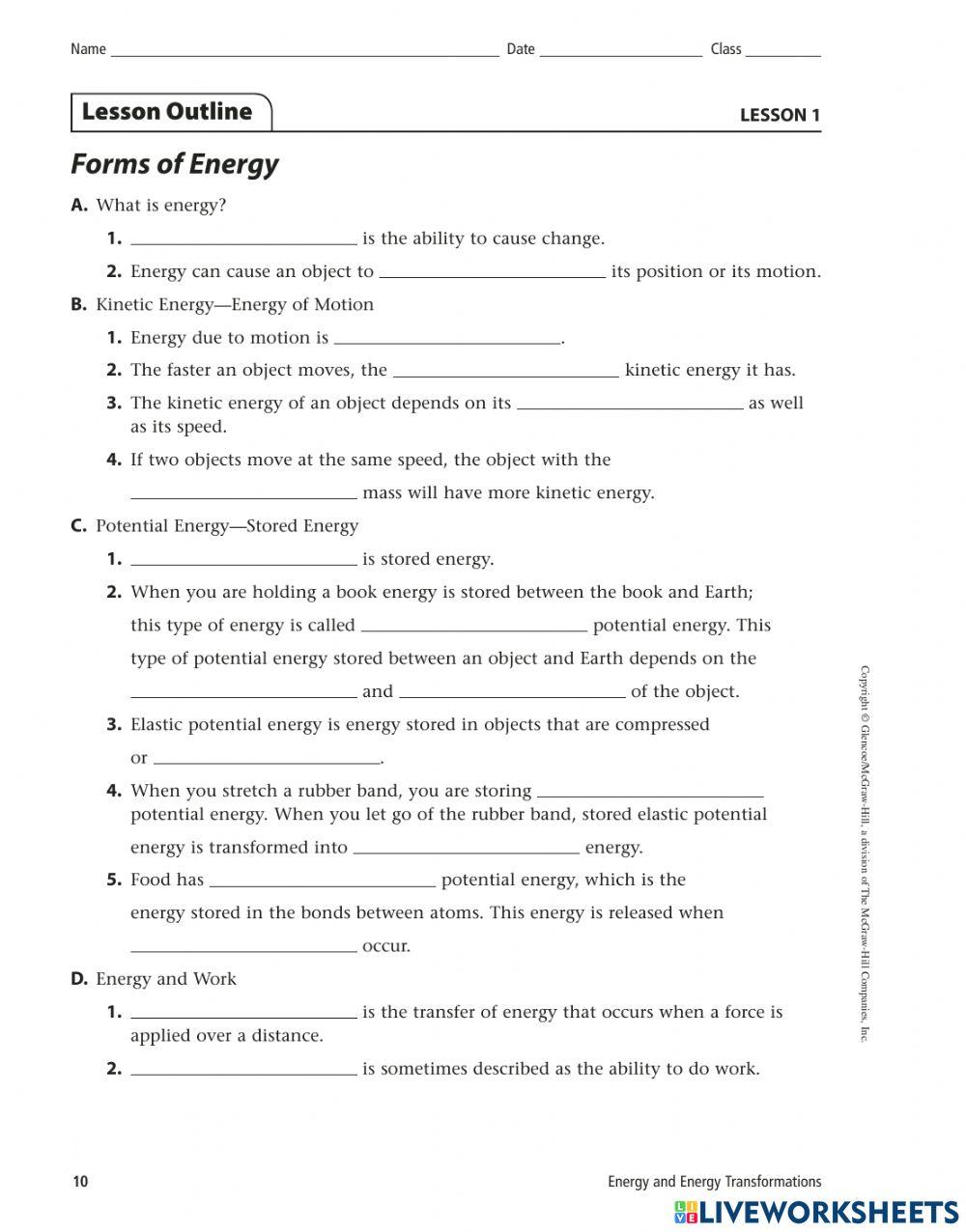 Forms of Energy 12 1 online exercise for Live Worksheets