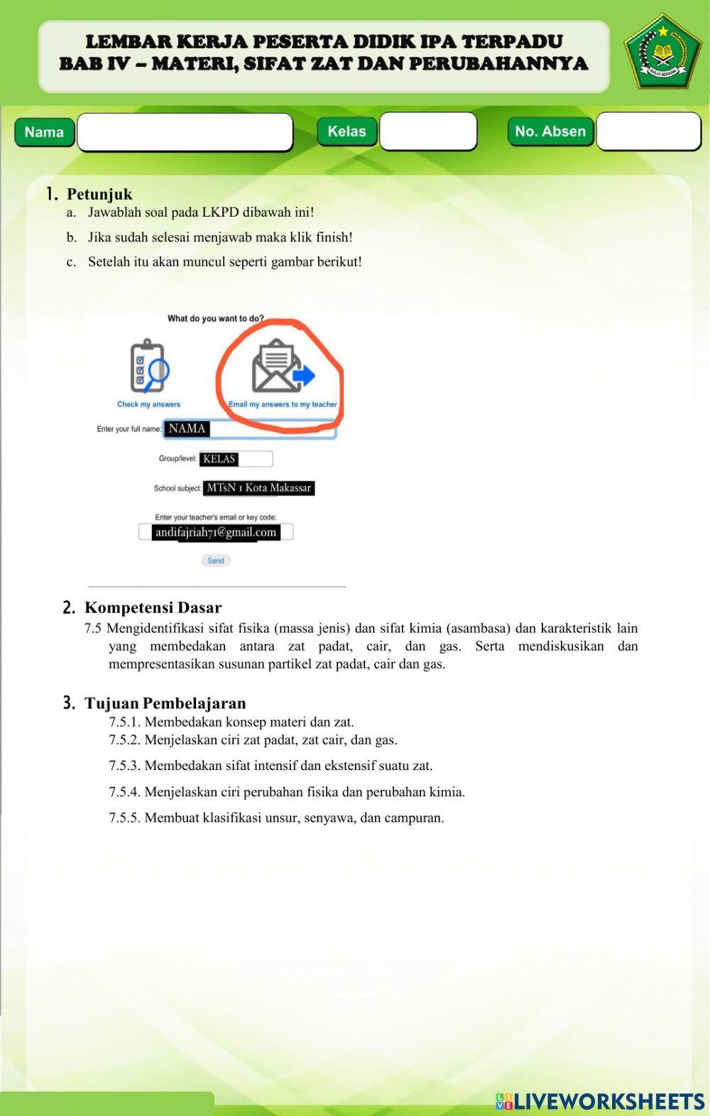 Lkpd materi, sifat zat dan perubahannya