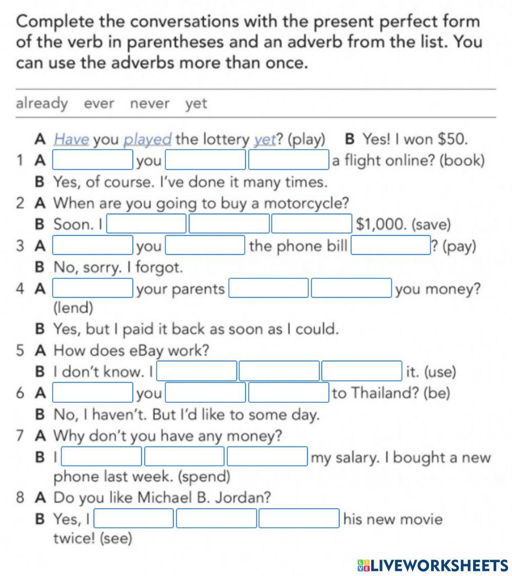 Present perfect yet and already