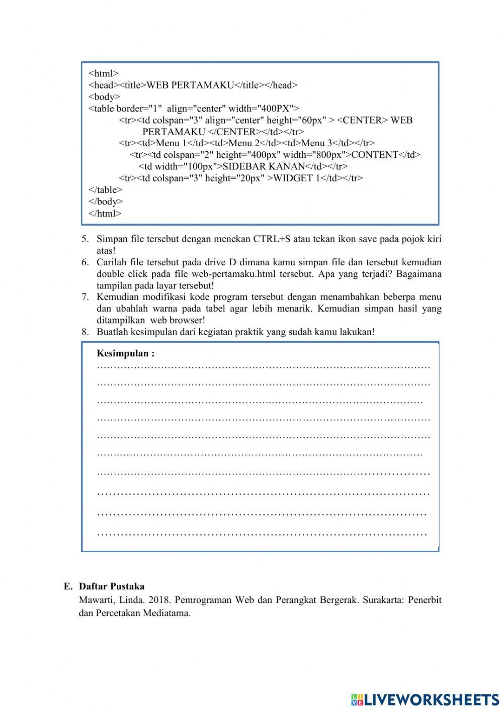 LKPD interaktif  Format tabel pada halaman web