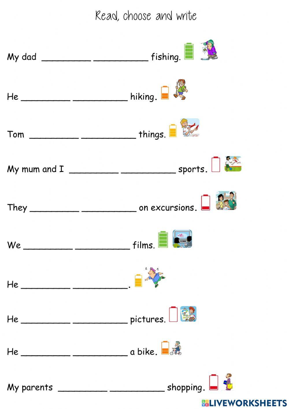 Choose and write free time and adverbs of frecuency 2