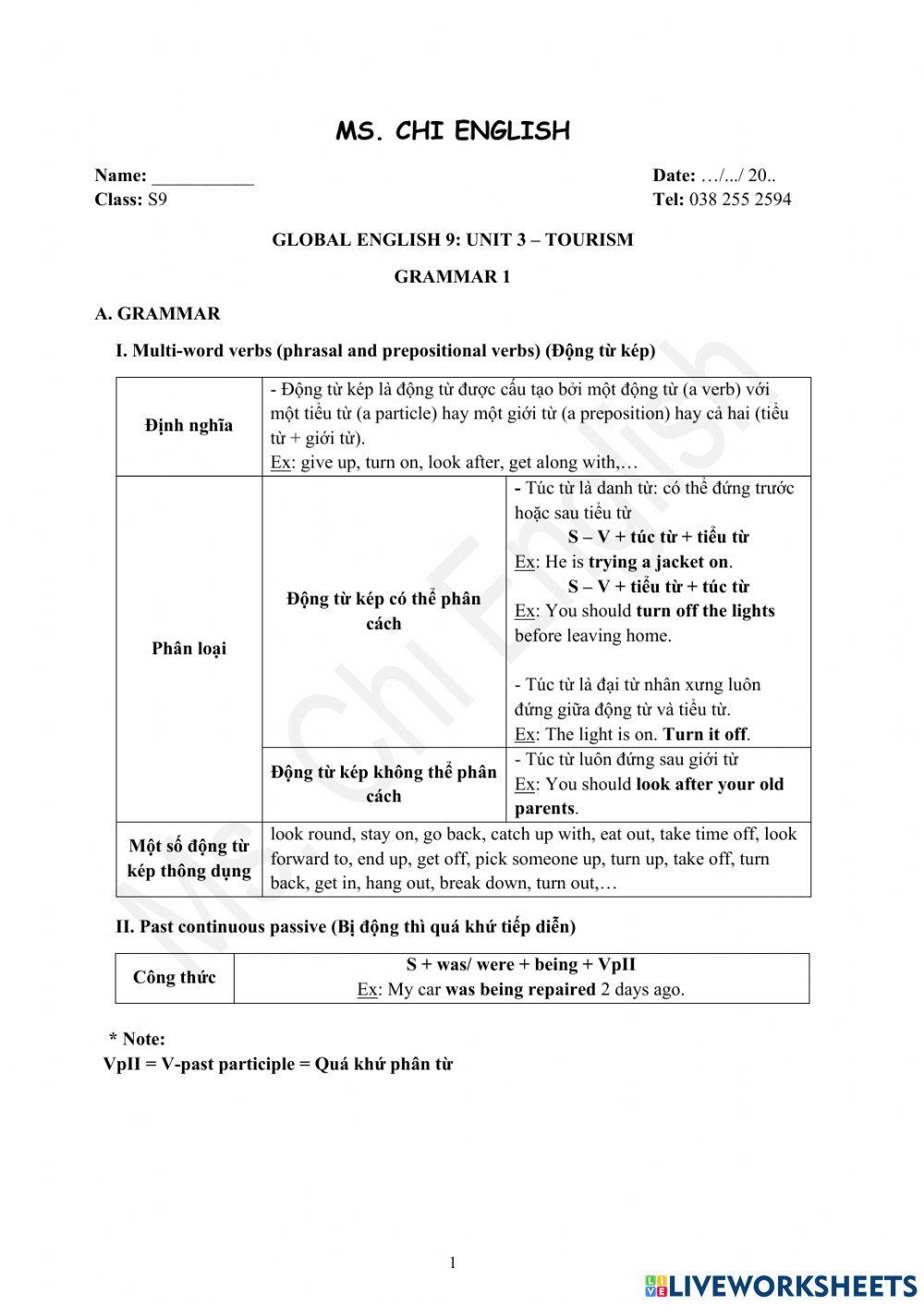 Viet Teacher-S9-Week 8-U3-Gram 1
