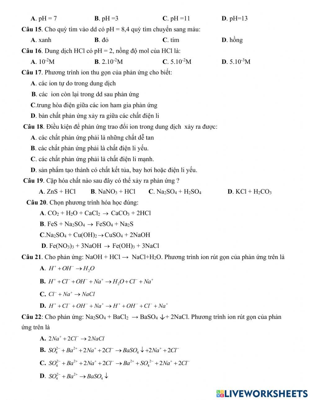 Ôn tập chương sự điện li