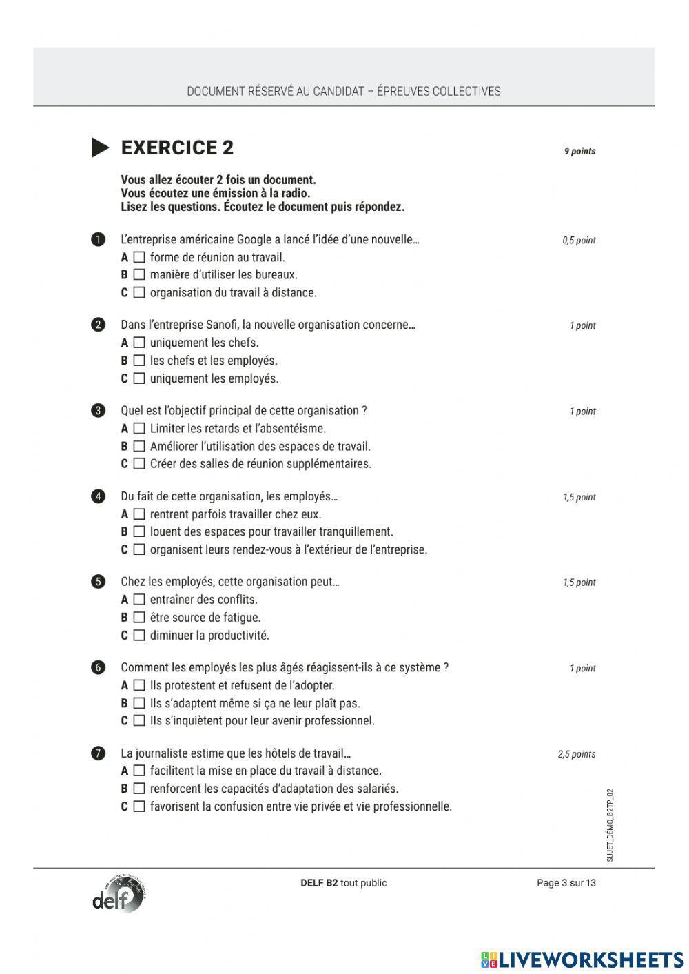 CO DELF B2 Exercice 2