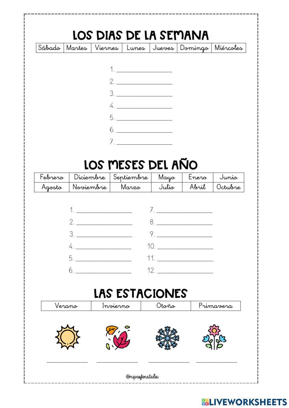 Los días, meses y estaciones Los días, meses y estaciones