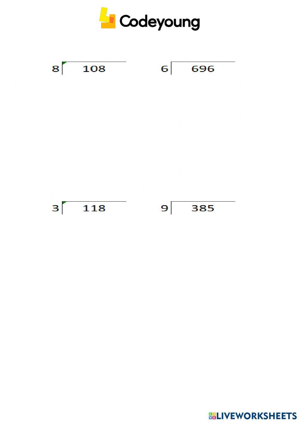 Division of Numbers up to 7 Digits concept CW