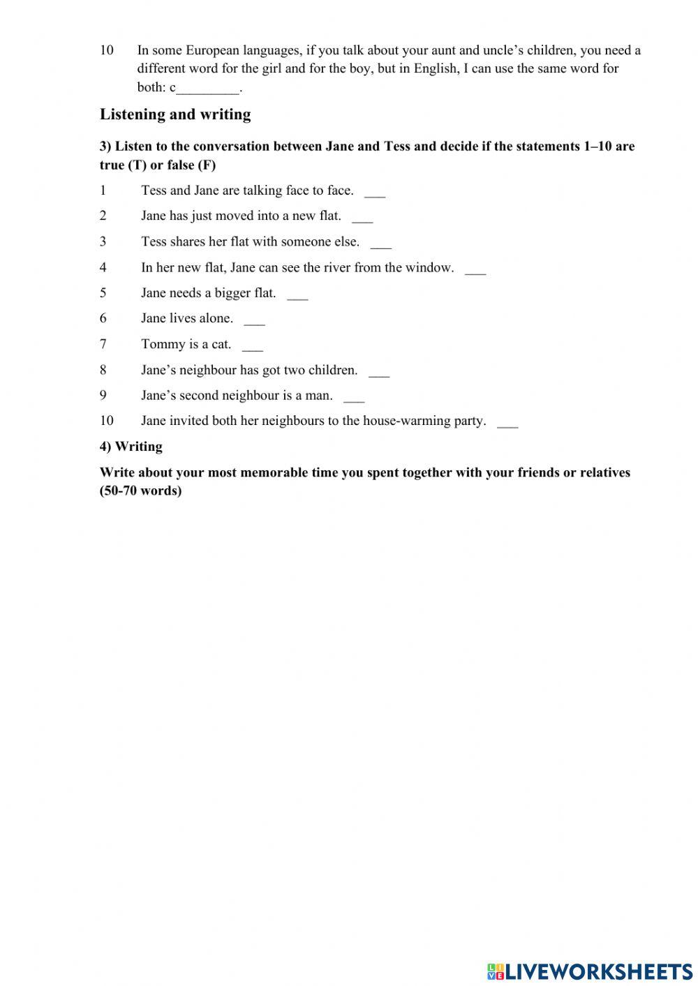 Family and relationship online exercise for | Live Worksheets