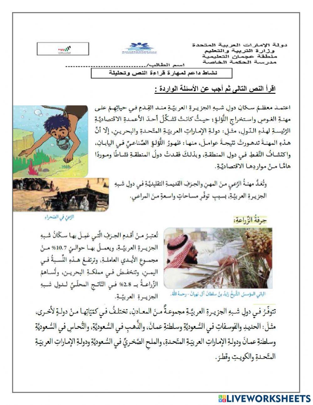 نشاط  داعم عن  الأنشطة الاقتصادية بدولة شبة الجزيرة العربية