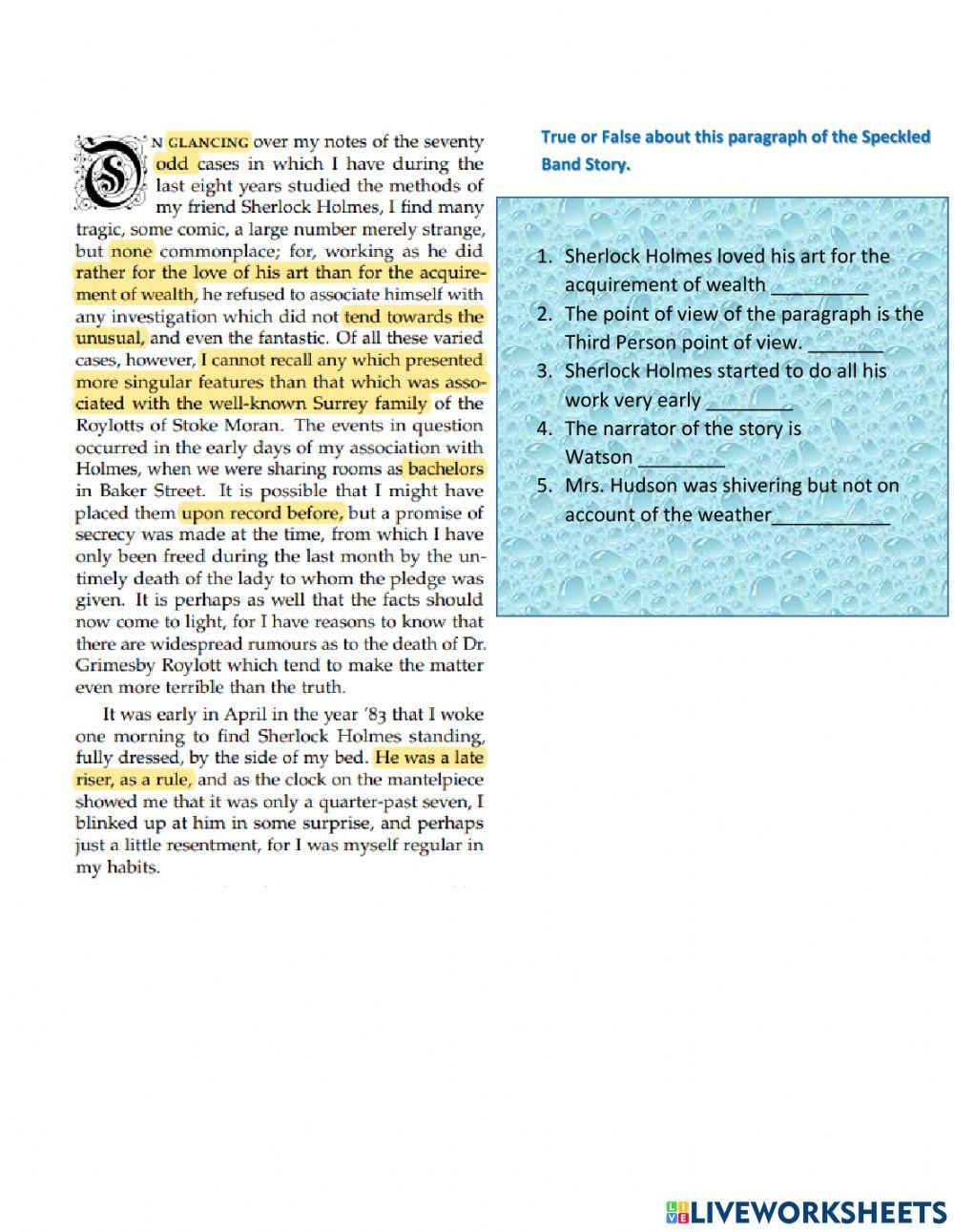 The speckled Band Story Analysis