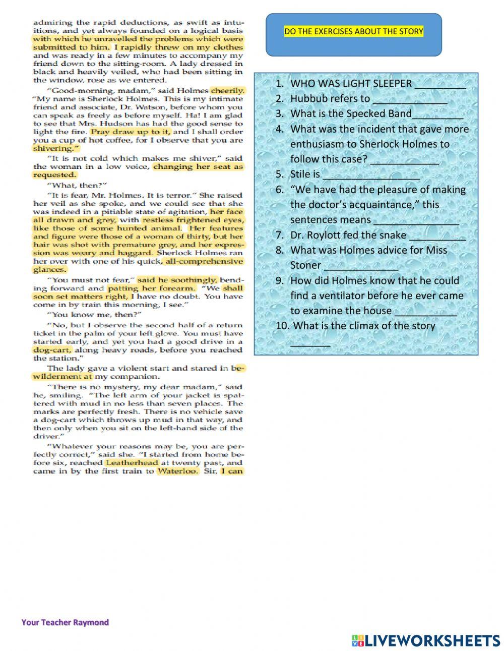 The speckled Band Story Analysis